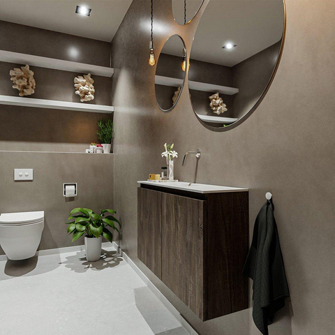 MONDIAZ TURE Toiletmeubel 80x23x50cm met 0 kraangaten 2 deuren dark brown mat Wastafel Eden midden Solid Surface Wit SW475160