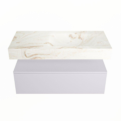 Mondiaz ALAN-DLUX Ensemble de meuble - 100cm - meuble Cale mat - 1 tiroir - Lavabo Cloud Frappe suspendu - vasque Droite - 0 trous de robinet SW805281