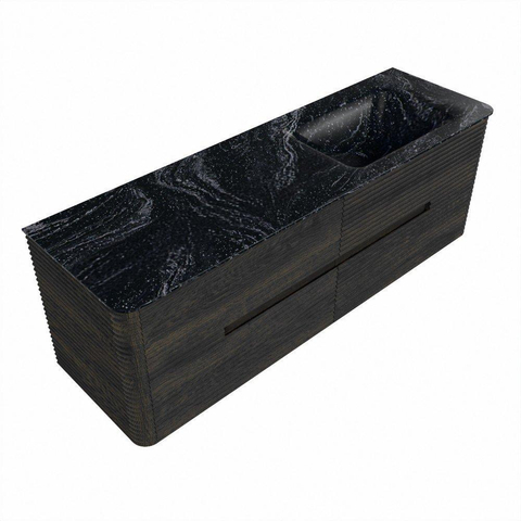 Mondiaz CIRO-DLUX Ensemble de meubles de salle de bains - 150x45x50cm - Vasque solid surface Lava - 1 lavabo à droite - sans trous de robinet - 4 tiroirs - Shadow SW1532486