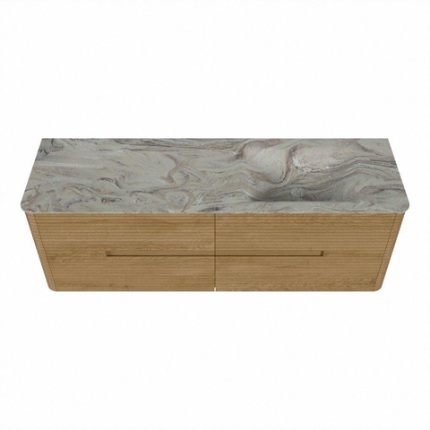 Mondiaz CIRO-DLUX Badkamermeubelset - 150x45x50cm - Solid surface wastafel Glace - 1 wasbak Rechts - zonder kraangaten - 4 lades - Oak SW1530851