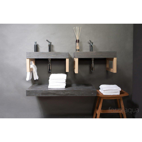 Forzalaqua Palermo lavabo - 60x40x9cm - 1 trou de robinet - pierre bleue adouci (noir) FO100036