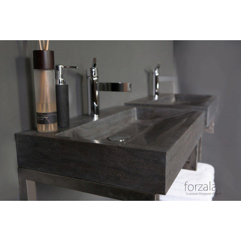 Forzalaqua Palermo lavabo - 60x40x9cm - 1 trou de robinet - pierre bleue adouci (noir) FO100036