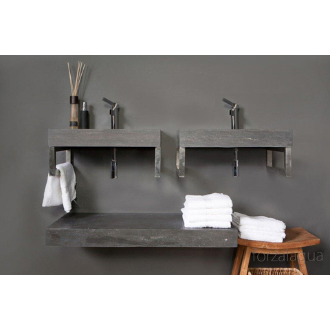 Forzalaqua Palermo lavabo - 60x40x9cm - 1 trou de robinet - pierre bleue adouci (noir) FO100036
