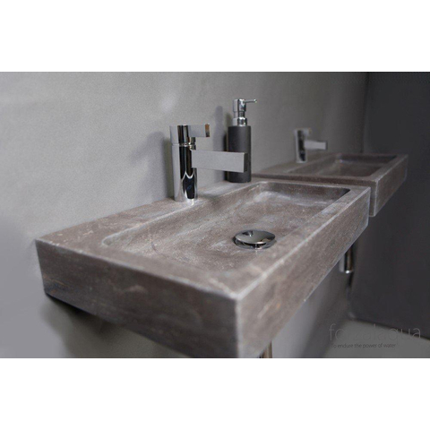 Forzalaqua Taranto lavabo - 50x30x8cm - 1 trou de robinet - pierre bleue adouci (noir) FO100047