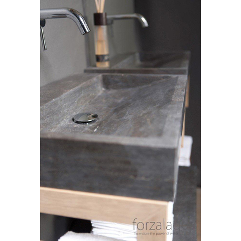 Forzalaqua Palermo wastafel - 60x40x9cm - zonder kraangat - gezoet hardsteen (zwart) FO100070