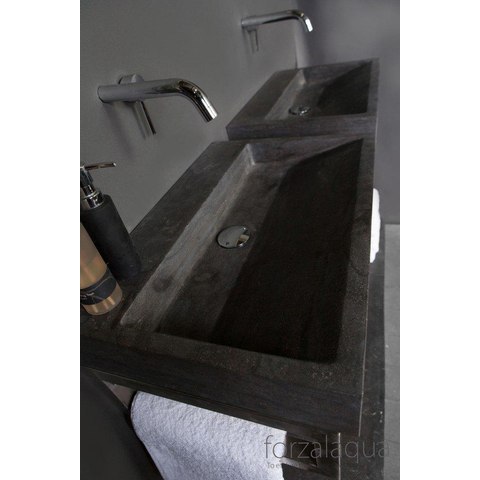 Forzalaqua Palermo wastafel - 60x40x9cm - zonder kraangat - gezoet hardsteen (zwart) FO100070