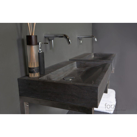 Forzalaqua Palermo wastafel - 60x40x9cm - zonder kraangat - gezoet hardsteen (zwart) FO100070