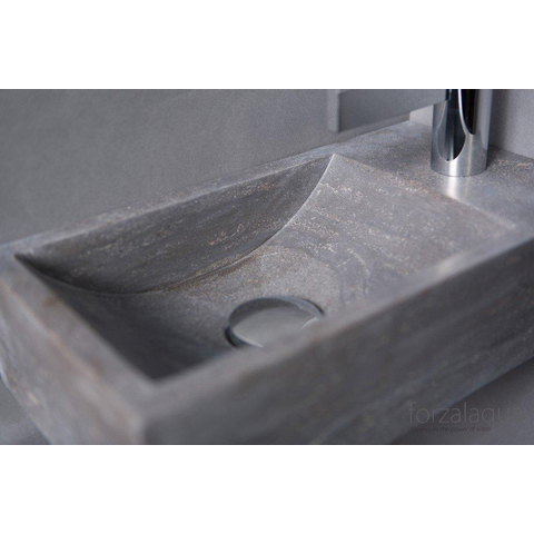 Forzalaqua Venetia lavabo de WC 40x22x10cm cuve à gauche 1 trou de robinet à droite Pierre naturelle Pierre bleue adoucie FO100074