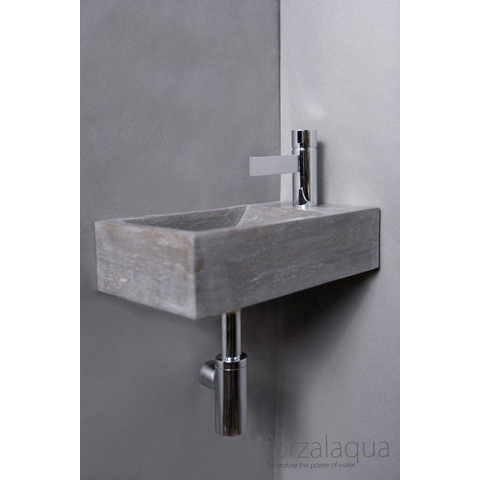 Forzalaqua Venetia lavabo de WC 40x22x10cm cuve à gauche 1 trou de robinet à droite Pierre naturelle Pierre bleue adoucie FO100074