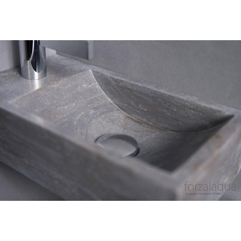 Forzalaqua Venetia lave-mains 40x22x10cm vasque à droite 1 trou de robinet à gauche Pierre naturelle Pierre bleue adoucie FO100075