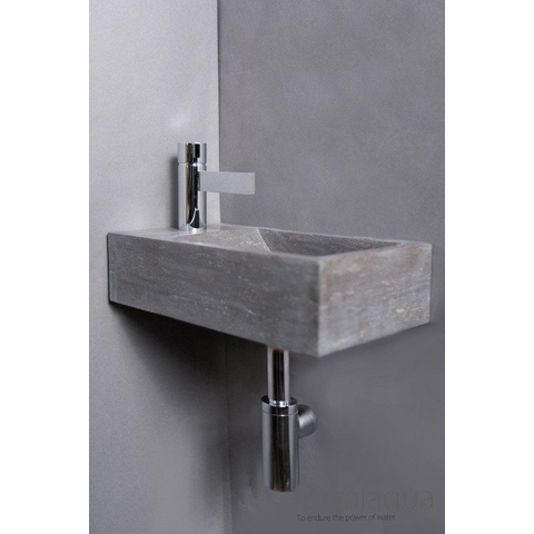 Forzalaqua Venetia lave-mains 40x22x10cm vasque à droite 1 trou de robinet à gauche Pierre naturelle Pierre bleue adoucie FO100075