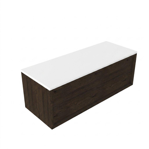 Saniclass Holz Frame Ensemble de meubles de salle de bains - 120x45x42.5cm - plan de travail Torino en solid surface blanc - sans trou de robinetterie - 1 tiroir - chêne charcoal mat (bois) SW1478714