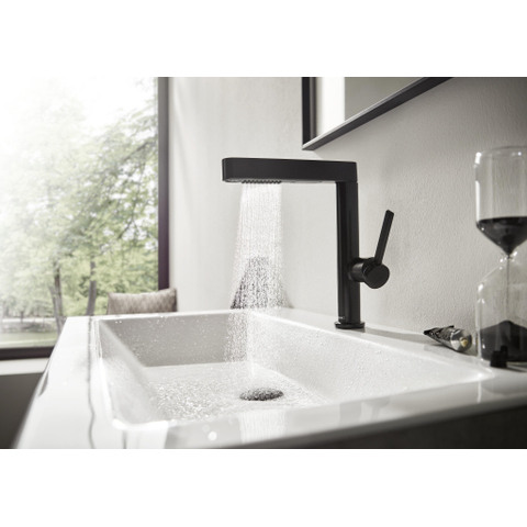 Hansgrohe Finoris Wastafelkraan - 230 - 2jet - met uittrekbare vuistdouche - met afvoerplug - mat zwart SW651140
