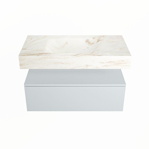 Mondiaz ALAN-DLUX Ensemble de meuble - 90cm - meuble Clay mat - 1 tiroir - Lavabo Cloud Frappe suspendu - vasque Centre - 0 trous de robinet SW805314
