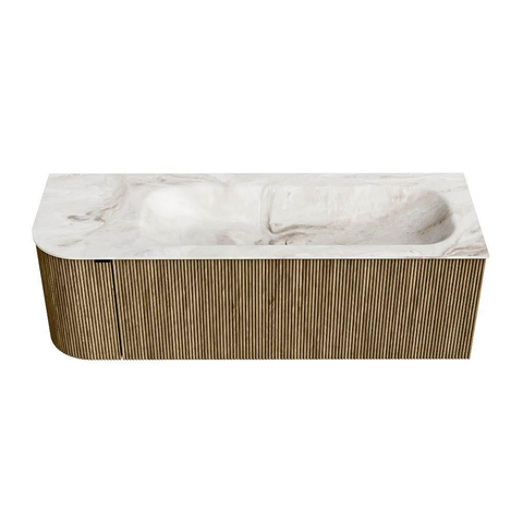 Mondiaz KURVE-DLUX Ensemble de meubles de salle de bains - 135x46x40cm - 1 tiroir - 1 porte - lavabo solid surface - droit - 1 trou de robinet - Dusk SW1414906