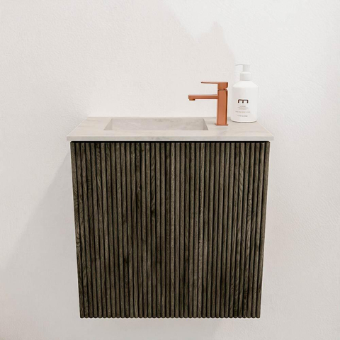 Mondiaz JOYA-DLUX 40cm toiletmeubel - kleur Shadow - Wastafel FAYE positie Links 1 kraangat kleur Ostra. SW1422979