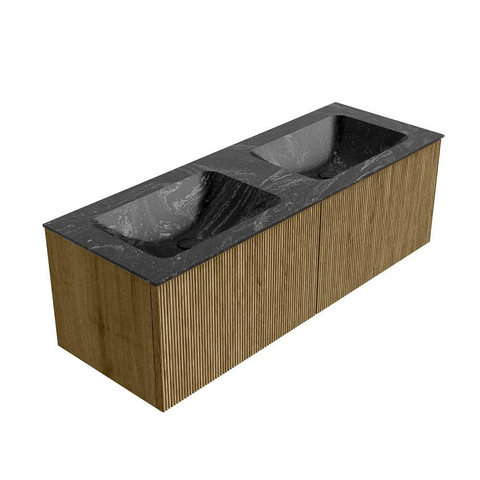 Mondiaz KURVE-DLUX Ensemble meuble de salle de bains - 130x46x40cm - 2 tiroirs - lavabo solid surface - double - 2 trous de robinet - Dusk SW1415531