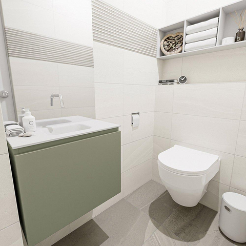MONDIAZ OLAN Toiletmeubel 60x30x40cm met 0 kraangaten 1 lades army mat Wastafel Lex midden Solid Surface Wit SW473318