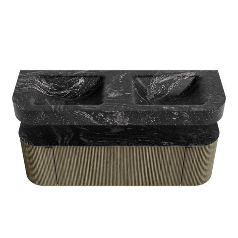 MONDIAZ THOR-DLUX 140cm meuble de salle de bains arrondi gauche + droite couleur Shadow avec 1 tiroir et 2 portes. Vasque suspendue CLOUD Double 2 trous de robinet couleur Lava. SW1464141