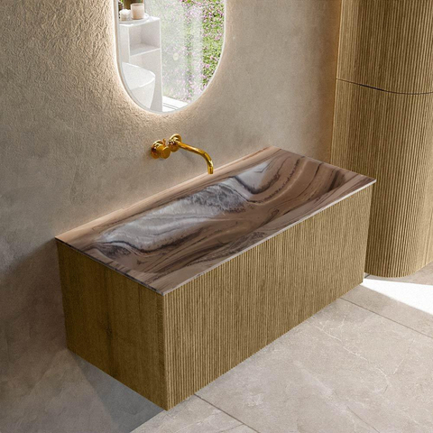 MONDIAZ KURVE-DLUX Meuble de salle de bains 100cm couleur Dusk avec 1 tiroir et 0 porte. Lavabo BIG MEDIUM Milieu sans trou de robinet Sombra. SW1433850