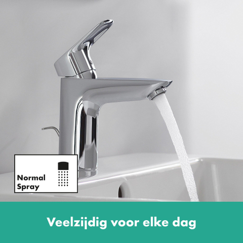Hansgrohe Logis 1 greeps wastafelkraan - 100 met trekwaste - hoogglans chroom 0605647