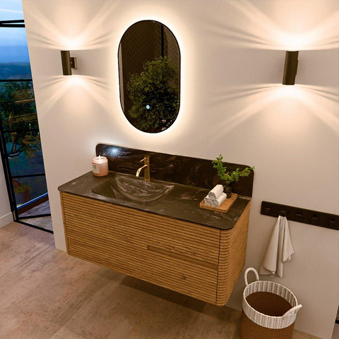 Mondiaz CIRO-DLUX Ensemble de meubles de salle de bains - 120x45x50cm - Vasque solid surface Lava - 1 bassin à gauche - 1 trou de robinet - 2 tiroirs - Chêne SW1531090