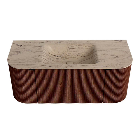 MONDIAZ KURVE-DLUX meuble de salle de bains 110cm arrondi gauche + droite couleur Ruby avec 1 tiroir et 2 portes. Lavabo CLOUD central 1 trou de robinet Arena. SW1431464