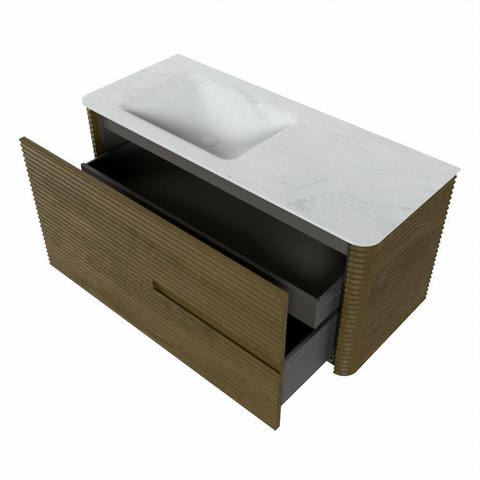 Mondiaz CIRO-DLUX Meuble de salle de bains - 110x45x50cm - Vasque en solid surface Opalo - 1 bassin à gauche - sans trous de robinetterie - 2 tiroirs - Dusk SW1532944