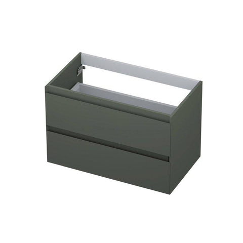 INK Wastafelonderkast - 80x45x52cm - 2 lades - greeploos - MDF lak - Mat beton groen SW416537