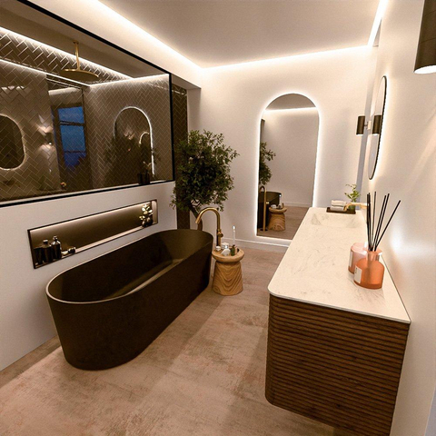 Mondiaz CIRO-DLUX Badkamermeubelset - 190x45x50cm - Solid surface wastafel Opalo - 1 wasbak Links - zonder kraangaten - 4 lades - Dusk SW1532899