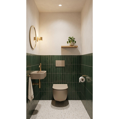QeramiQ Dely Toiletset - inbouwreservoir Qeramiq Flush - slim zitting - kunststof taupe bedieningsplaat - ronde knoppen - beige SW1578581