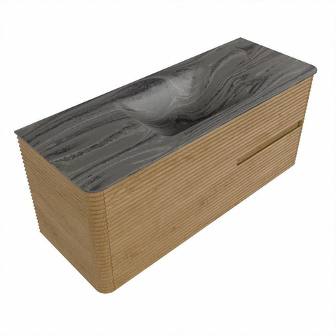 Mondiaz CIRO-DLUX Badkamermeubelset - 120x45x50cm - Solid surface wastafel Sombra - 1 wasbak Midden - zonder kraangaten - 2 lades - Oak SW1531299