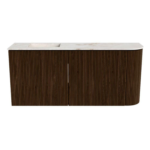 Mondiaz JOYA-DLUX 91.6cm meuble de salle de bains avec WC - arrondi droite couleur Noyer - Vasque FAYE position Gauche Sans trou de robinet couleur Frappe SW1422313
