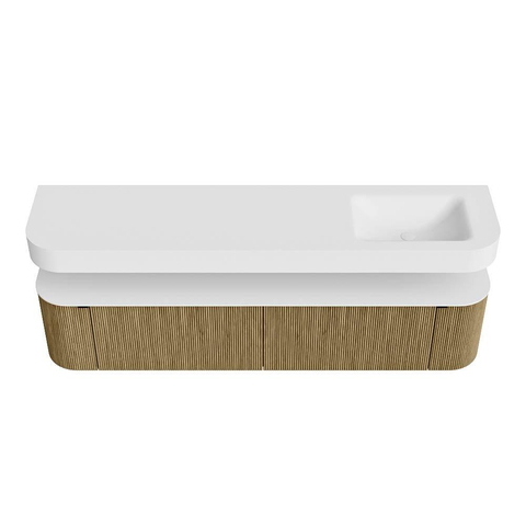 MONDIAZ THOR Meuble de salle de bains - 200cm - arrondi gauche + droite - couleur Dusk - 2 tiroirs - 2 portes - Vasque suspendue CLOUD droite 1 trou de robinet - couleur Talc SW1466836