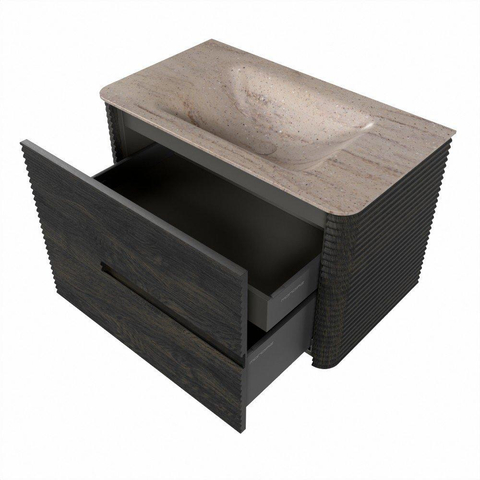 Mondiaz CIRO-DLUX Badkamermeubelset - 80x45x50cm - Solid surface wastafel Saba - 1 wasbak Midden - zonder kraangaten - 2 lades - Shadow SW1532690