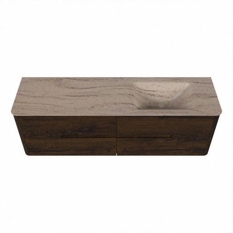 Mondiaz CIRO-DLUX Meuble de salle de bains - 160x45x50cm - vasque en solid surface Saba - 1 lavabo à droite - 1 trou de robinet - 4 tiroirs - Noyer SW1530699