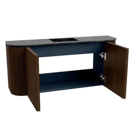 Mondiaz JOYA-DLUX Meuble de salle de bains 93.2cm - arrondis gauche et droite couleur Noyer - Vasque FAYE position Milieu 1 trou de robinet couleur Lava SW1422495