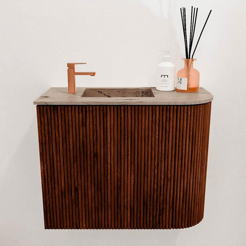 Mondiaz JOYA-DLUX Meuble de toilette 51,6cm - arrondi droit couleur Ruby - Lavabo FAYE position Gauche 1 trou de robinet couleur Arena SW1425285