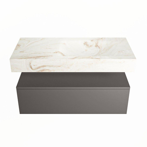 Mondiaz ALAN-DLUX Ensemble de meuble - 100cm - meuble Dark grey mat - 1 tiroir - Lavabo Cloud Frappe suspendu - vasque Droite - 0 trous de robinet SW805054