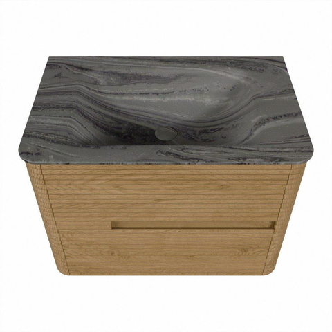 Mondiaz CIRO-DLUX Badkamermeubelset - 70x45x50cm - Solid surface wastafel Sombra - 1 wasbak Midden - 1 kraangat - 2 lades - Oak SW1531213