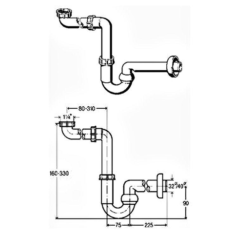Viega siphon de meuble gain de place en plastique 1 1/4 x 40 blanc GA59378
