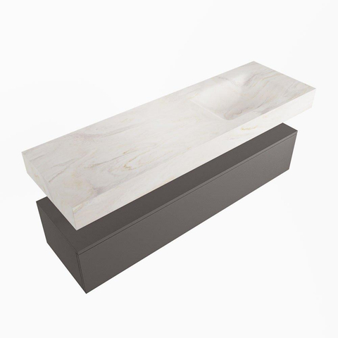 MONDIAZ ALAN - DLUX Ensemble de meuble de salle de bains - 150cm - meuble bas - gris foncé - 1 tiroir - lavabo suspendu - vasque à droite - 0 trous de robinet - Ostra SW807268