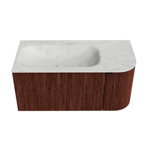 Mondiaz KURVE-DLUX Badkamermeubelset - 95x46x40cm - 1 lade - 1 deur - wastafel solid surface - links - zonder kraangat - Ruby SW1415725