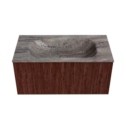 MONDIAZ KURVE-DLUX 90cm badmeubel kleur Ruby met 1 lade en 0 deuren. Wastafel BIG SMALL Midden zonder kraangat Oza. SW1432788