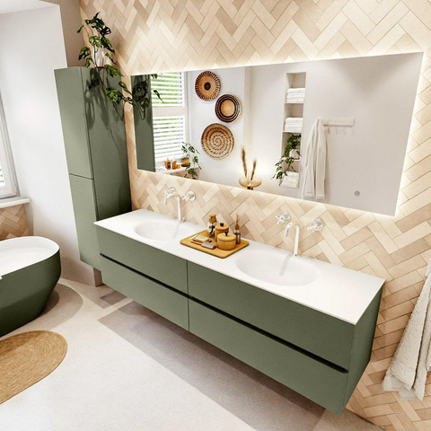 Mondiaz VICA Ensemble meuble de salle de bains - 190cm - army - 4 tiroirs - Lavabo MOON - double 2 trous de robinet - couleur talc - Version XL 60cm de haut SW1189225