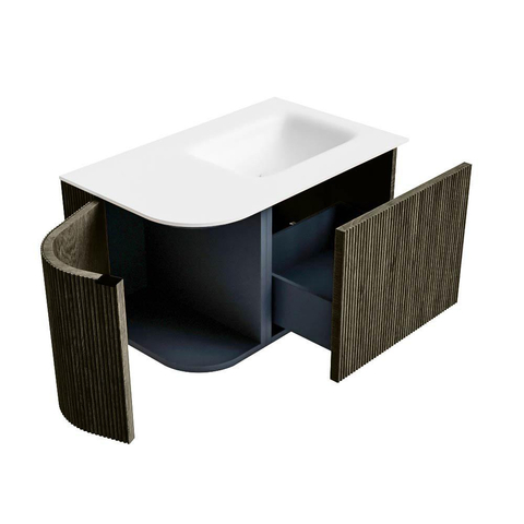 Mondiaz KURVE Badkamermeubelset - 75x46x40cm - 1 lade - 1 deur - wastafel solid surface - rechts - 1 kraangat - Shadow SW1414195
