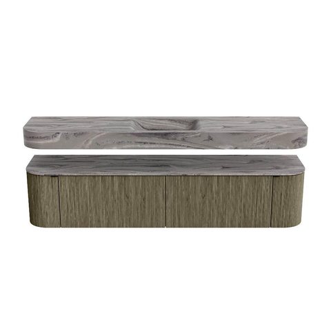 MONDIAZ THOR-DLUX 200cm meuble de salle de bains arrondi gauche + droite couleur Shadow avec 2 tiroirs et 2 portes. Vasque suspendue CLOUD Milieu 1 trou de robinet couleur Sombra. SW1467286