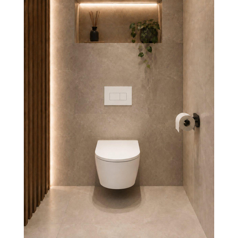 QeramiQ Dely Pack WC - 36,3x51,7cm - à fond creux - sans bride - réservoir encastré Geberit UP720 - abattant WC softclose 35 mm - plaque de commande en cuivre - boutons rectangulaires - beige mat SW1428174