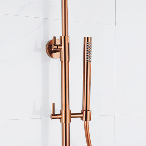 Fortifura Calvi Regendoucheset - thermostatisch - 30cm - hoofddouche - gladde slang - staaf handdouche - PVD - geborsteld koper SW1204443