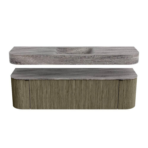 MONDIAZ THOR-DLUX Meuble de salle de bains 160cm arrondi gauche + droite couleur Shadow avec 1 tiroir et 2 portes. Vasque suspendue CLOUD Centre sans trou de robinet couleur Oza. SW1465318